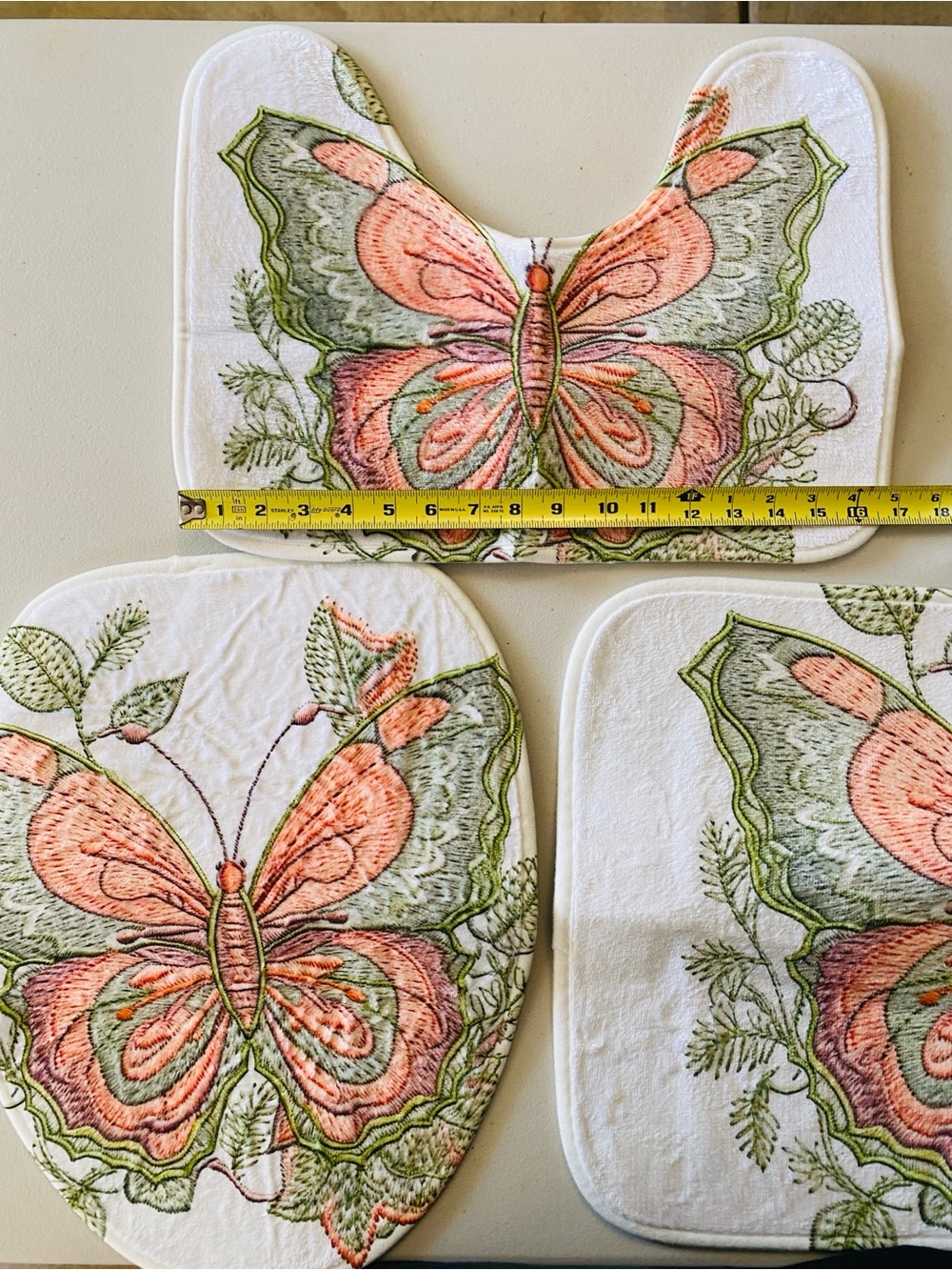 Butterfly bathroom floor mat set